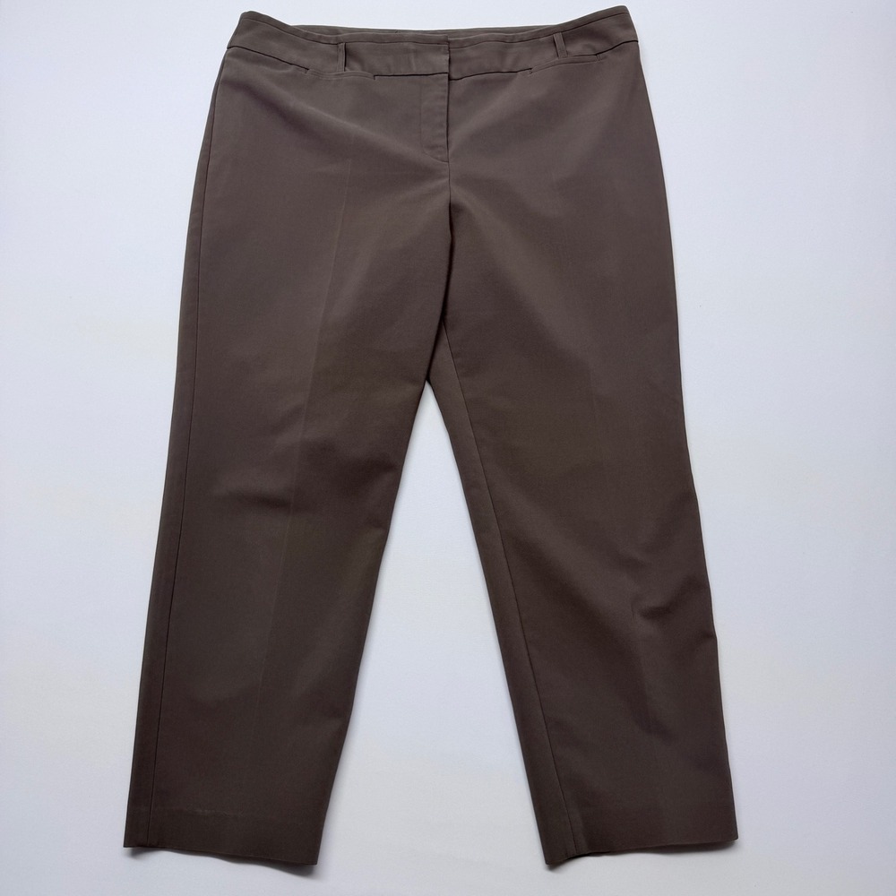 Investments Petites Women 16PR Taupe Brown Straight Leg Dress Pants Cotton Blend